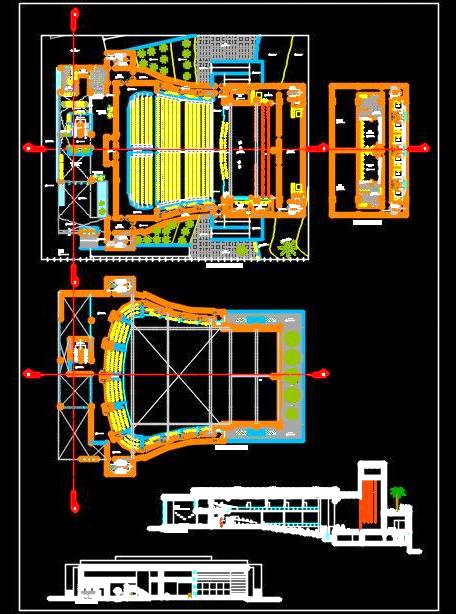 1000 Seater Auditorium Layout Plans and Sections- DWG Detail